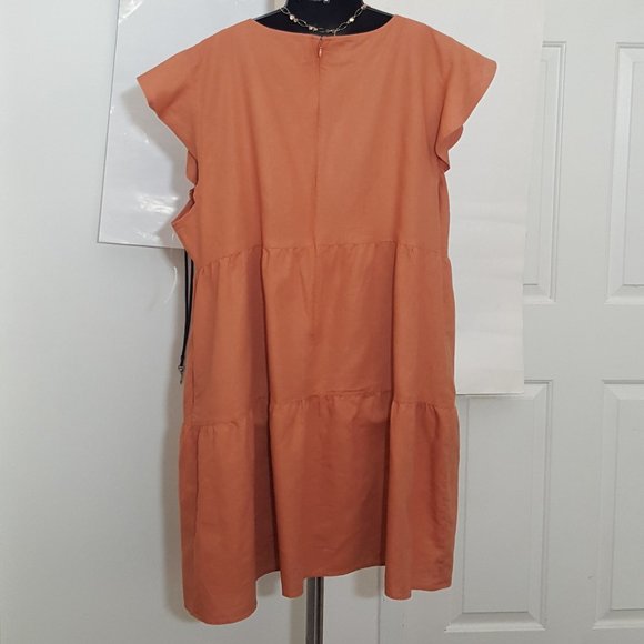 Goodthreads Women's Relaxed Fit Washed Linen Blend Flutter Sleeve Peasant Dress - Picture 3 of 13